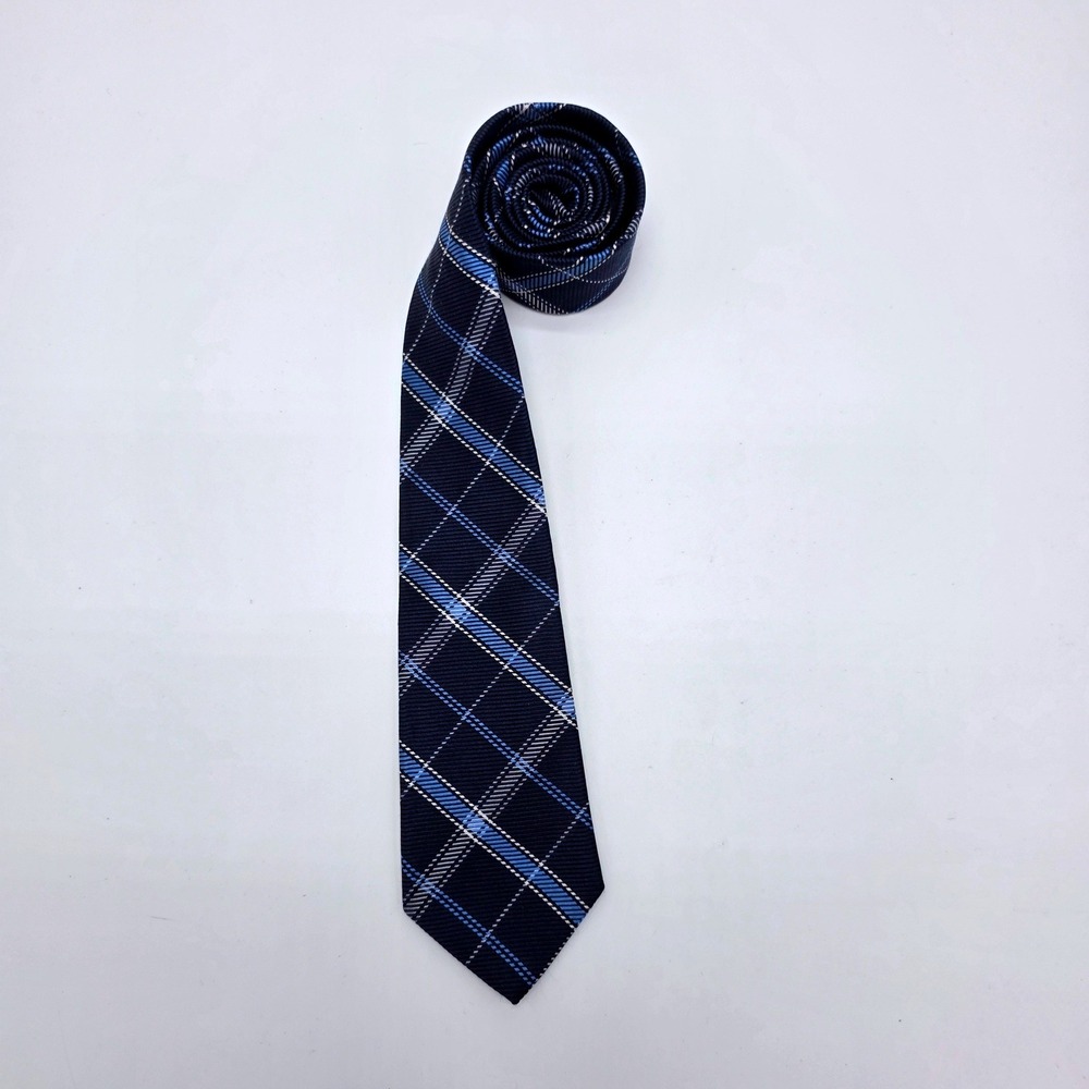 Brooks Brothers Fleece Mens Silk Tie Navy Blue Plaid Check Made in USA 3.25 W